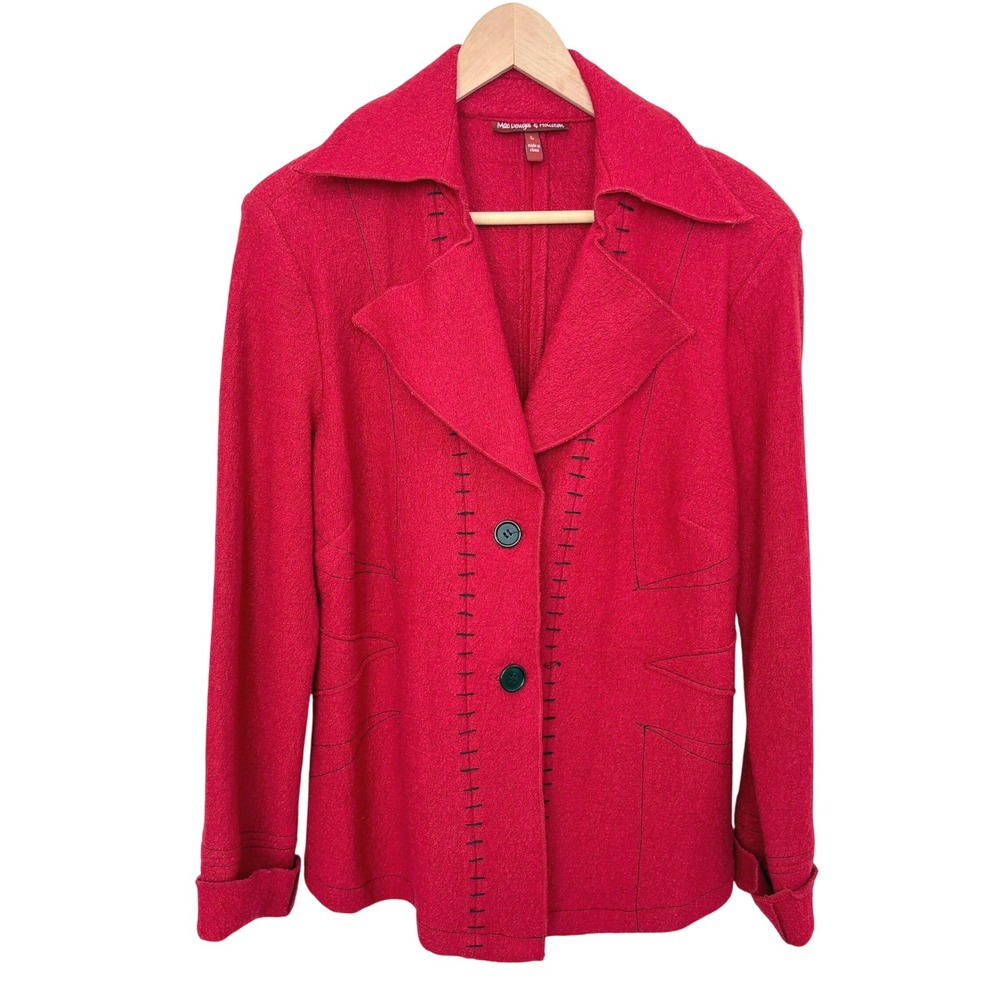 MacDougal & Houston boiled wool Blazer Jacket Size L‎ Cherry Red Lagenlook blend